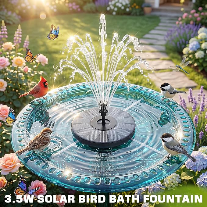 AISITIN 3.5W Solar Fountain for Bird Bath, Floating Solar Water Fountain Pump with 6 Interchangeable Nozzles, Outdoor Solar Water Pump for Garden Pond, Aquarium, Fish Tank, Pool