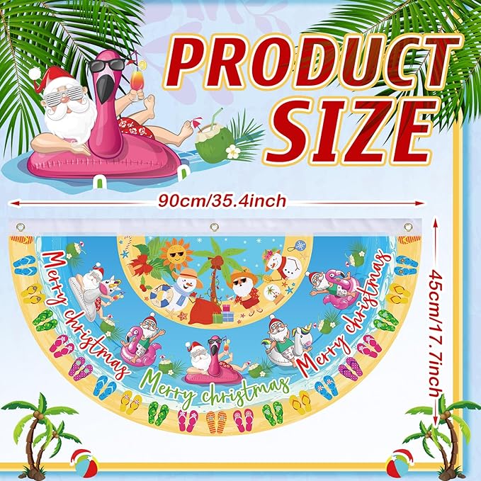 6 Pcs Summer Christmas Bunting Fan Flag July Summer Bunting Flag Hawaii Santa Flamingo Palm Tree Garden Half Fan Banner Decoration for Hawaii Beach Pool Outdoor Yard Decor, 1. 5 x 3 ft