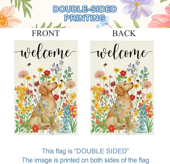 Baccessor Spring Summer Dog House Flag 28x40 Inch Double Sided Burlap, Floral Flowers Large Garden Flag Holiday Yard Porch Patio Farmhouse Outdoor Outside Decoration