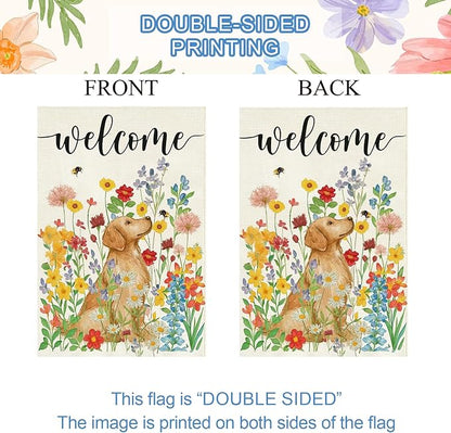 Baccessor Spring Summer Dog Garden Flag 12.5x18 Inch Double Sided Burlap,Floral Flowers Flag Farmhouse Holiday Front Yard Lawn Outdoor Outside Decoration