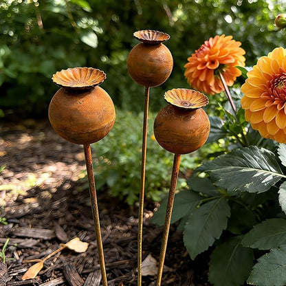 Metal Flowers for Outside - 3PCS Decorative Garden Stakes, Flower Bed Decorations Outdoor, Metal Garden Yard Art Sculpture for Lawn Porch Pathway Patio