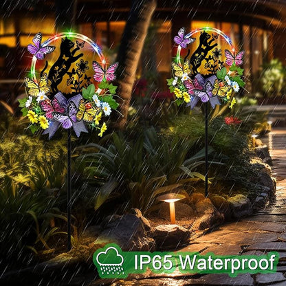 Cat Solar Lights Outdoor Garden,Silhouette Cat with Butterflies Waterproof Garden Stake for Yard, Lawn,Best Gifts for Women