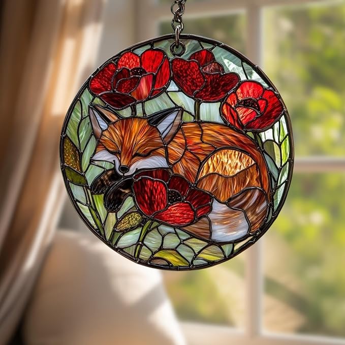 Fox Acrylic Suncatcher, Boho Suncatchers for Window Hanging Ornament, Stained Glass Effect Indoor Outdoor Garden Decor for Nature Lover, Gifts for Mother's Day, Mom, Grandma, Wife, Women