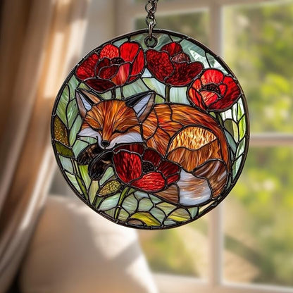 Fox Acrylic Suncatcher, Boho Suncatchers for Window Hanging Ornament, Stained Glass Effect Indoor Outdoor Garden Decor for Nature Lover, Gifts for Mother's Day, Mom, Grandma, Wife, Women