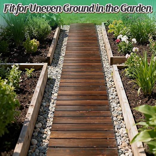 2pcs 8.2ft Wooden Garden Pathway - Weather Resistant Carbonized Pine Roll Out Decorative Walkway, Boardwalk Pathway Pavers for Outside Stepping Stones Outdoor Flooring Patio Pool Backyard (Brown)