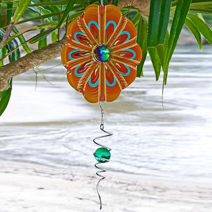 Metal Spiral Wind Spinner – Green Outdoor Spinner Ball with Tail, 3D Hanging Yard & Garden Décor