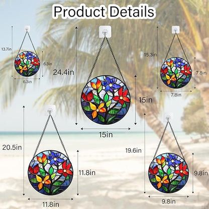 Stained Glass Window Hanging Colorful Flowers and Leaves Large 15" - Suncatcher Door Garden Sun Catcher Home Decor Birthday Christmas Mother's Day for Mom Men Woman Nana Friend
