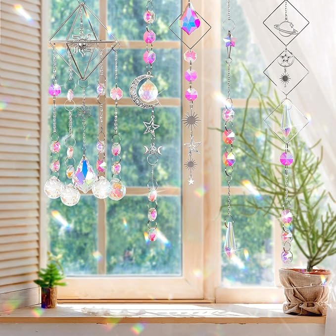 Crystal Suncatchers Kits, 330 PCS Suncatchers Making Kits Wind Chime Hanging Decorative Suncatcher with Rainbow Maker Craft for Adult Window Indoor Outdoor Xmas Garden Decor (Silver)