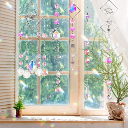 Crystal Suncatchers Kits, 330 PCS Suncatchers Making Kits Wind Chime Hanging Decorative Suncatcher with Rainbow Maker Craft for Adult Window Indoor Outdoor Xmas Garden Decor (Silver)