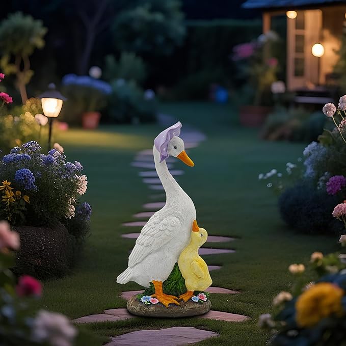 Goose Garden Statue for Outside: 12'' Funny Goose Yard Decorations for Outdoor Lawn Patio Porch Housewarming Birthday Gifts for Women (Mother-Baby Geese)