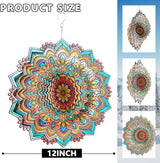 Mandala Daisy Wind Spinner - 12In 3D Kinetic Metal Wind Spinners, Stainless Steel Laser Cut Hanging Wind Sculpture, Indoor/Outdoor Garden & Yard Art Decor Gifts for Women, Men & Holidays
