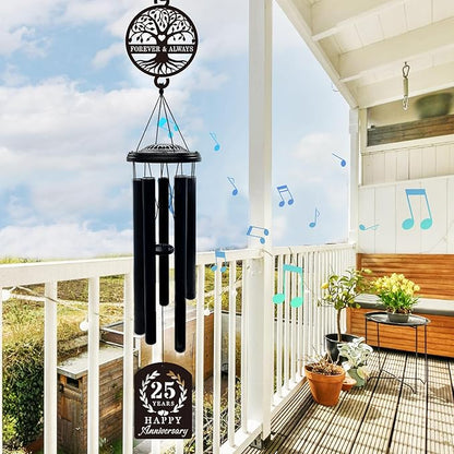 37'' 25th Anniversary Wind Chime Gifts, Silver Anniversary Keepsake Gifts Ideas, Happy 25th Decorations for Parents, Couples, Husband, Wife, Friends