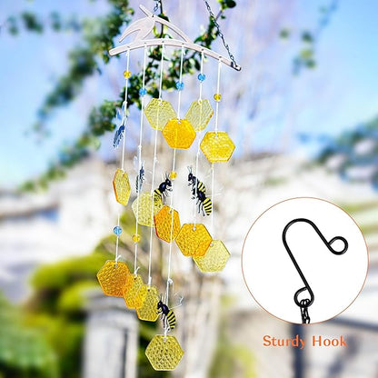 YU FENG 20" Bee Wind Chime for Outside Honeycomb Bees Decorative Hanging Suncatcher for Garden Patio Yard Ornament for Christmas Tree