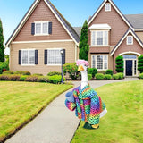 23 Inch Porch Goose Statue Outfits Set Neon Rainbow Leopard Porch Goose Bathrobe Costumes with Clothes & Accessories for Patio Yard Garden Lawn Outdoor Decoration
