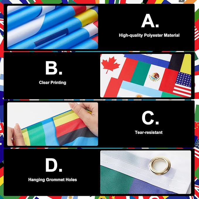 Chumia 5 Pcs International World Flag Decorations Include World Country Flag Outdoor Hanging Bunting Fan Banners Country Flags Fence Banner Sports Events Bar Sports Clubs Decoration