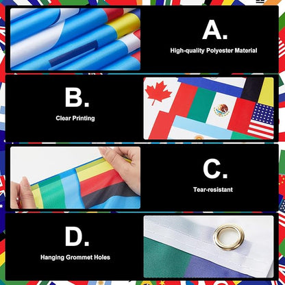 Chumia 5 Pcs International World Flag Decorations Include World Country Flag Outdoor Hanging Bunting Fan Banners Country Flags Fence Banner Sports Events Bar Sports Clubs Decoration