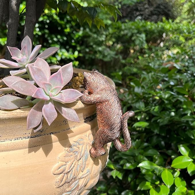 Miniature Cat Figurines Plant Decorations for Pots,Vintage Resin Hanging Cat Statue Planter Pot Hugger,Cute Climbing Flower Pot Hanger,Funny Garden Decor Outdoor Yard Balcony Gifts
