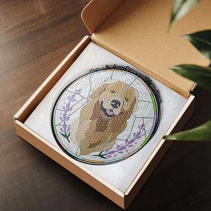 NAZENTI Custom Pet Portrait Stained Glass Suncatcher, Personalized Dog Photo Memorial Ornament Window Hanging, Remembrance Sympathy Gift for Loss of Fur, Bereavement Keepsake, Home Decor