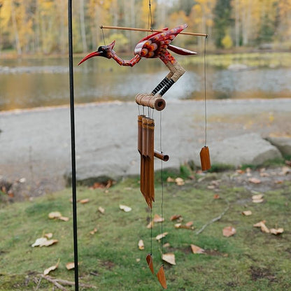 Cohasset Gifts Bamboo Wind Chime for Outside - Scarlet Bobbing Head Bird – Wooden Wind Chime - Large Wind Chimes for Outside Deep Tone, Cardinal Garden Decor, Ideal as Sympathy Gift