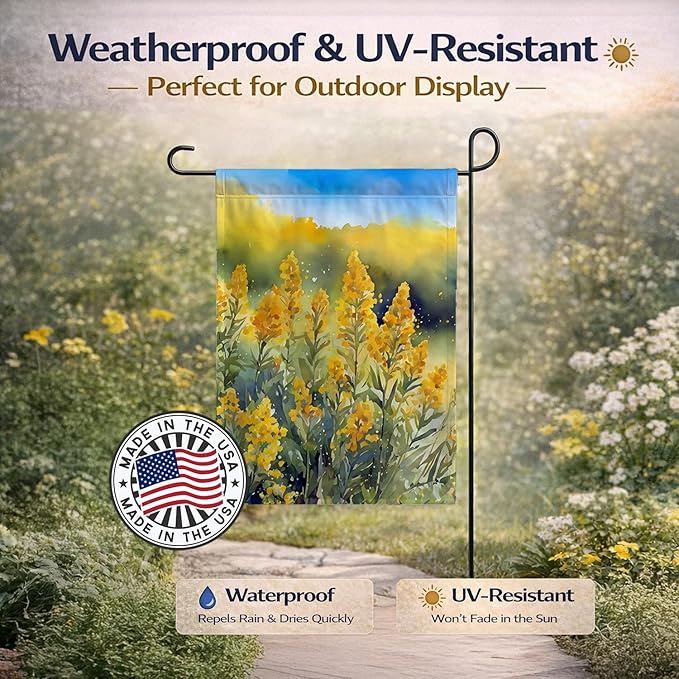 Caroline's Treasures Nebraska Goldenrod in Watercolor Garden Flag Mailbox Flag Decorative Yard Flag Banner Outside Patio Artwork Yard Flower Beds, Garden Size, Multicolor
