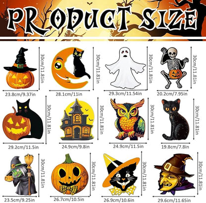 Amyhill 12 Pcs Halloween Yard Signs Vintage Lawn Decorations with Stakes Sturdy Corrugated Plastic Outdoor Decorations Witch Black Cat Pumpkin Ghost Owl Skeleton Garden Signs for Scary Halloween Party