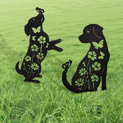 Metal Dogs Statues Garden Outside Black Puppy Decorative Garden Silhouette Stakes Steel Dog Yard Decor for Dog Lovers