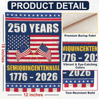 250th Anniversary America USA Garden Flag for Outside, Crossed Flags Semiquincentennial 250 Years 1776-2026 Patriotic Double-Sided Waterproof Yard Flag 12x18 Inch for 4th of July Memorial Day Decor