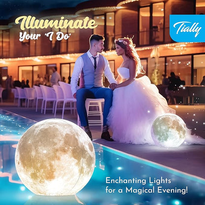 TIALLY Full Moon Floating Pool Lights Solar Powered - 14" Inflatable PVC Light Up Pool Balls for Swimming Pool, Solar Pool Lights that Float, Pool Owners (2 Pack)