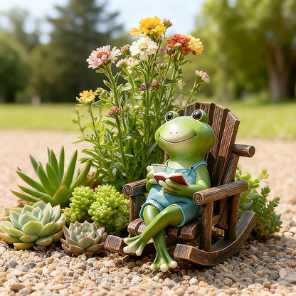 Flytime Frog Garden Decor, Outdoor Garden Statue,Frog on Rocking Chair,Suitable for Indoor and Outdoor Patios, Gardens, Flowers, and Lawns, A Whimsical Decoration(Coffee)