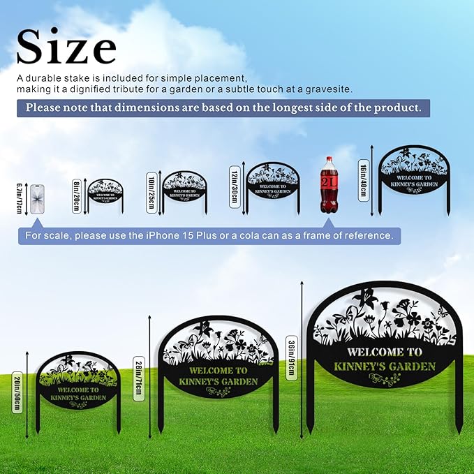 Personalized Metal Garden Signs with Stake, Custom Garden Signs for Outside Waterproof, Customized Name Sign Yard Lawn Gardens Decor Gardening Gifts for Moms Grandmas Gardeners