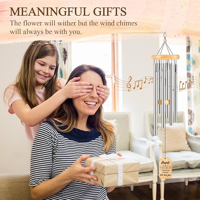 Gifts for Aunt, Aunt Wind Chimes, Auntie Gift Ideas, Birthday Gifts for Aunts from Niece Nephew, Best Mothers Day for Auntie, 25.5 Inch