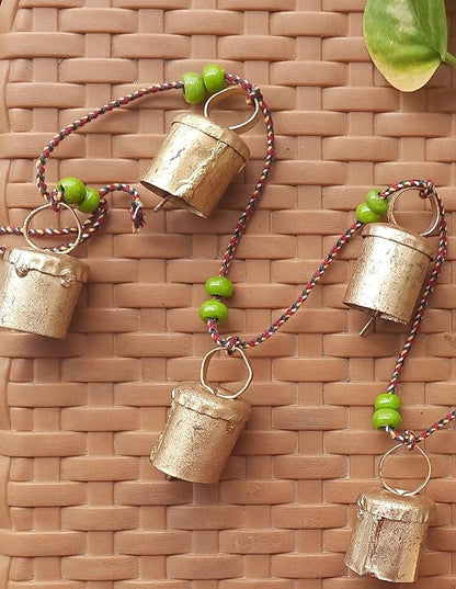 Set of 2 Rustic Vintage bell for Home Wall Christmas New Year decor decoration Garden - 5 handmade bells in a string with beads. Wind Chime Bell Chime Cow Cat Cattle bells Gifting