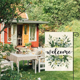 AVOIN colorlife Spring Summer Floral Welcome Garden Flag 12x18 Inch Double Sided Outside, Eucalyptus Seasonal Farmhouse Yard Outdoor Flag