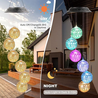 Gifts for Women, Mom Grandma Gifts for Mothers Day, Birthday Gardening Gifts for Women, Solar Lights Outdoor Decorative Solar Wind Chimes for Outside Gold Ball Garden Decor Yard Patio Porch
