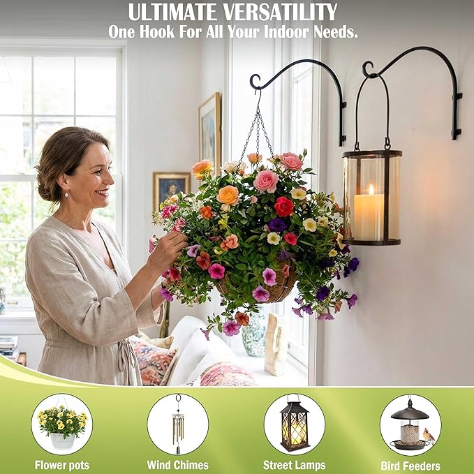 AJART Plant Hanger Bracket Outdoor: 16-Inch Metal Bird Feeder Wall Hooks - 2 Pieces Heavy Duty Plant Hanger Hook for Hanging Flower Baskets