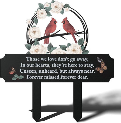 Cemetery Decorations for Grave, Grave Markers for Cemetery for Humans with Cardinal & Memorial Flowers Decor, Metal Memorial Plaques for Outdoors, Gravesite Decorations as Sympathy Gifts