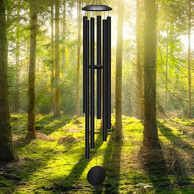 66" Extra Large Wind Chimes for Outside Deep Tone, 6 Thick and Bold Aluminum Tubes Tuned Relaxing Melody Wind Chime, Big Wind Chimes for Garden Patio Decor, Great Gift Idea for Mother's Day (Black)