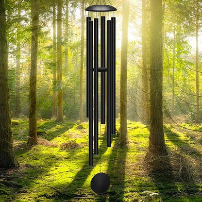66" Extra Large Wind Chimes for Outside Deep Tone, 6 Thick and Bold Aluminum Tubes Tuned Relaxing Melody Wind Chime, Big Wind Chimes for Garden Patio Decor, Great Gift Idea for Mother's Day (Black)