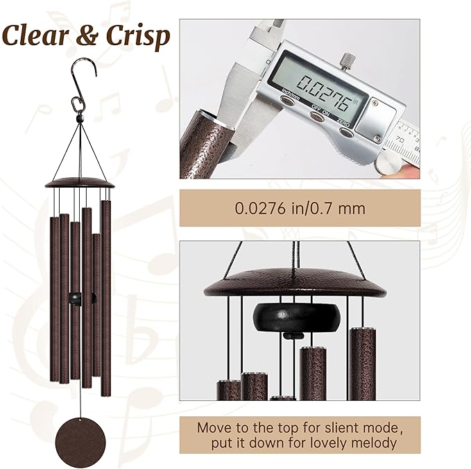 Wind Chimes for Outside with Classic Sound, Coolest Aluminium Metal Windchimes Outdoors with Pine Wood Striker, Unique Gift for Mom, Garden Decoration(32" Brown)
