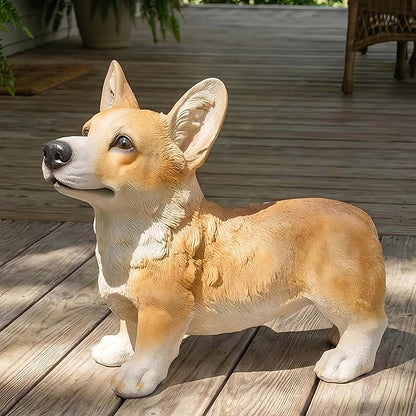 Charming Realistic Welsh Corgi Dog Statue | Realistic Animal Statues, Real Dog Statue Ornaments Perfect for Indoor & Outdoor Pet Decor - Home, Garden, Porch, Patio Accent