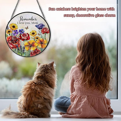 Mom Stained Glass Window Hanging, Flower Suncatcher Diamond Glass Panel Hangings, Sun Catchers Windows Wall Art, Christmas Thanksgiving Day, Birthday Gifts for Mom, for Home Office 7.87 inches