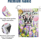 Happy Easter Dog Garden Flag Boston Terrier Spring Flags Buffalo Plaid Bunny Eggs Yard Flag for Outside 12x18 Double Sided Small Decorative Floral Outdoor Flag