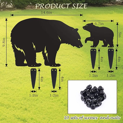 2PCS Black Animal Metal Garden Stakes, Decorative Gifts for Animal Lovers, Women & Men, Black Bear Silhouette Statues for Yard Art, Patio, Lawn, Garden Decorations (Bear)