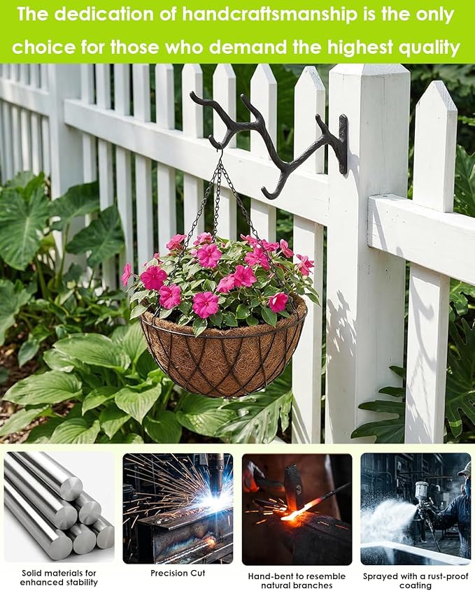 2 Pcs 11" Cast Iron Tree Branch Plant Hangers, Decorative Metal Wall Bracket Hooks, Vintage-Style Heavy Duty Storage Rack for Hanging Plants, Baskets, Lanterns, Wind Chimes, Indoor & Outdoor, Black