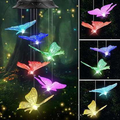 Mom Grandma Nana Wife Sister Gifts for Mothers Day, Mother Birthday Gardening Butterfly Gifts for Women, Wind Chimes Solar Lights Outdoor Decor for Garden Patio Yard Porch