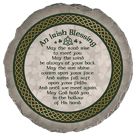 Magnolia Garden 10-Inch an Irish Blessing Decorative Stepping Stone – Weather-Resistant Resin Garden Walkway Tile – Celtic Knot & Shamrock Design Outdoor Accent