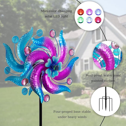69" Metal Wind Spinners Outdoor with Plant Rack,3 Legs Colorful Windmill for Yard, Kinetic Yard Art, Waterproof Large Wind Sculptures for Garden Backyard Outdoor Decor Lawn Ornaments for Outside