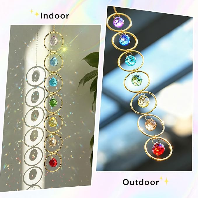 HDCRYSTALSGIFTS 7 Chakra Crystal Balls Prism Wind Spinner Suncatchers, Healing Crystals Sun Catcher Hanging for Indoor & Outdoor Windows Chakra Balancing Spiritual Gift for Meditation
