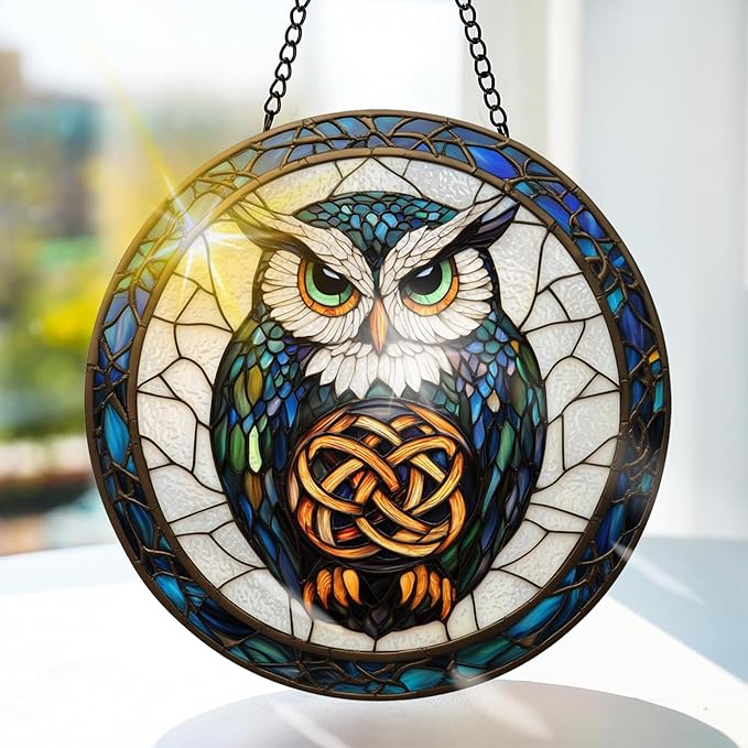 Bimkole Animal Stained Glass Suncatcher Window Hanging - Eagle Indoor Window or Doorway Decoration - Handmade Sun Catcher Decor for Garden Home Christmas & Birthday Gifts 7.87x7.87 inch