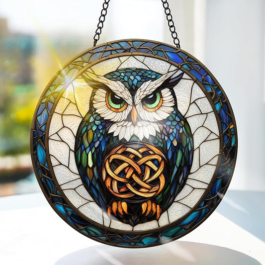 Bimkole Animal Stained Glass Suncatcher Window Hanging - Eagle Indoor Window or Doorway Decoration - Handmade Sun Catcher Decor for Garden Home Christmas & Birthday Gifts 7.87x7.87 inch